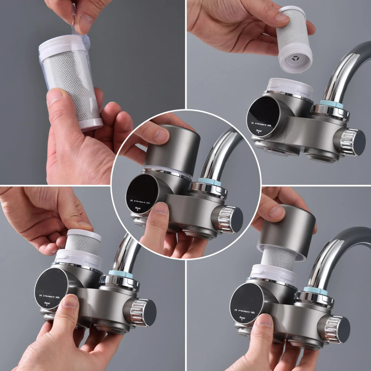 Filtre à eau pour robinet avec affichage de la température par LED en ABS et acier inoxydable, deux modes, purification de l’eau du robinet de cuisine | Sansoti