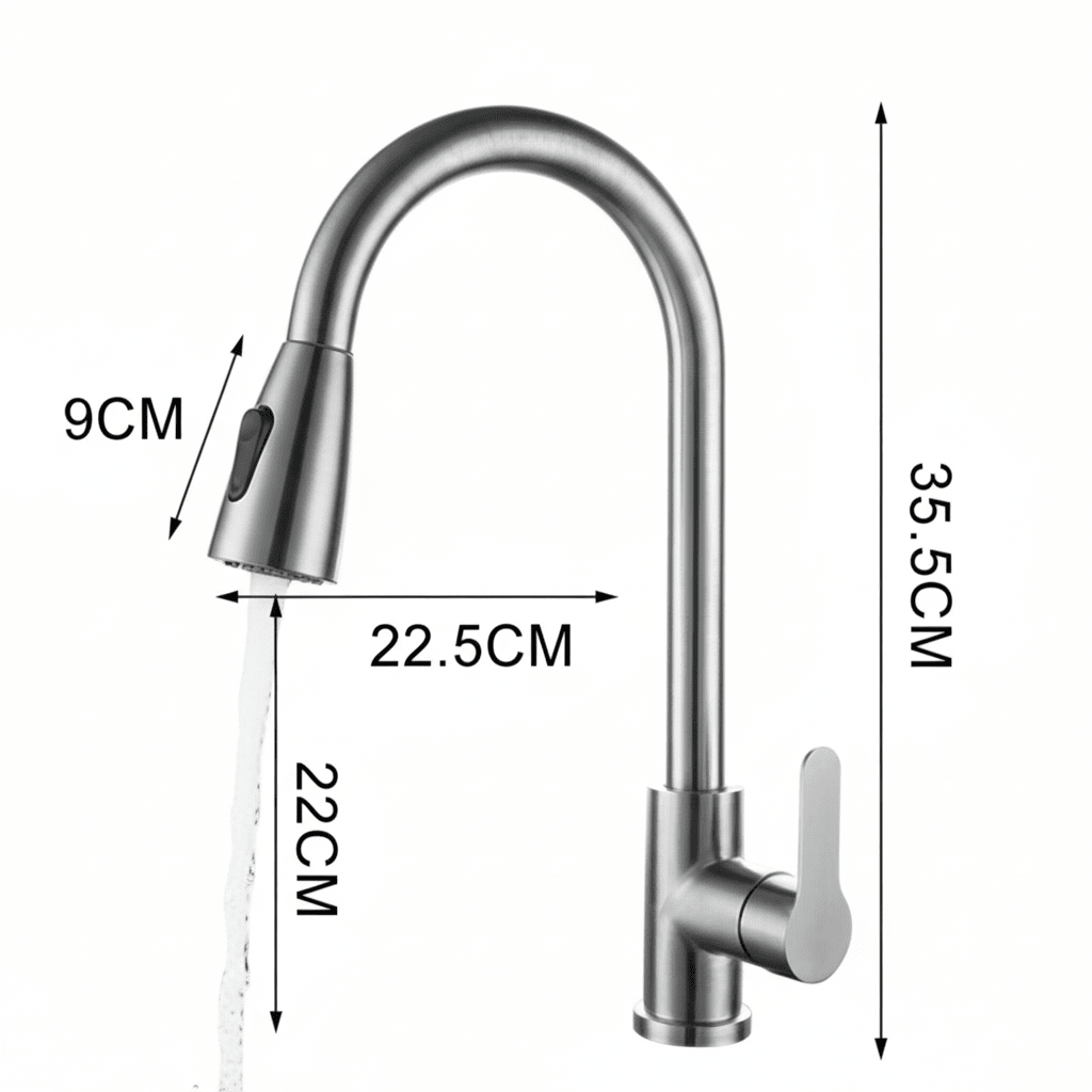 Pull-Out Kitchen Faucet with Flexible Shower Head, 360° Rotation, Stainless Steel Mixer Tap for Kitchen Sink | Sansoti