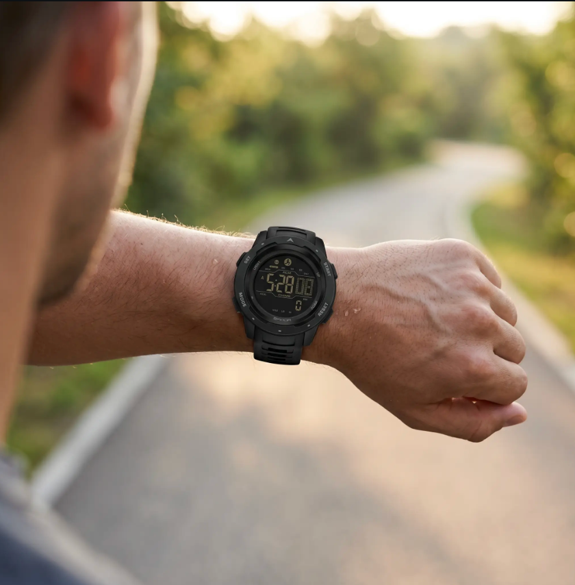 Montre de sport numérique avec podomètre – Montre outdoor résistante à l’eau, étanche à 5 bar | Sansoti