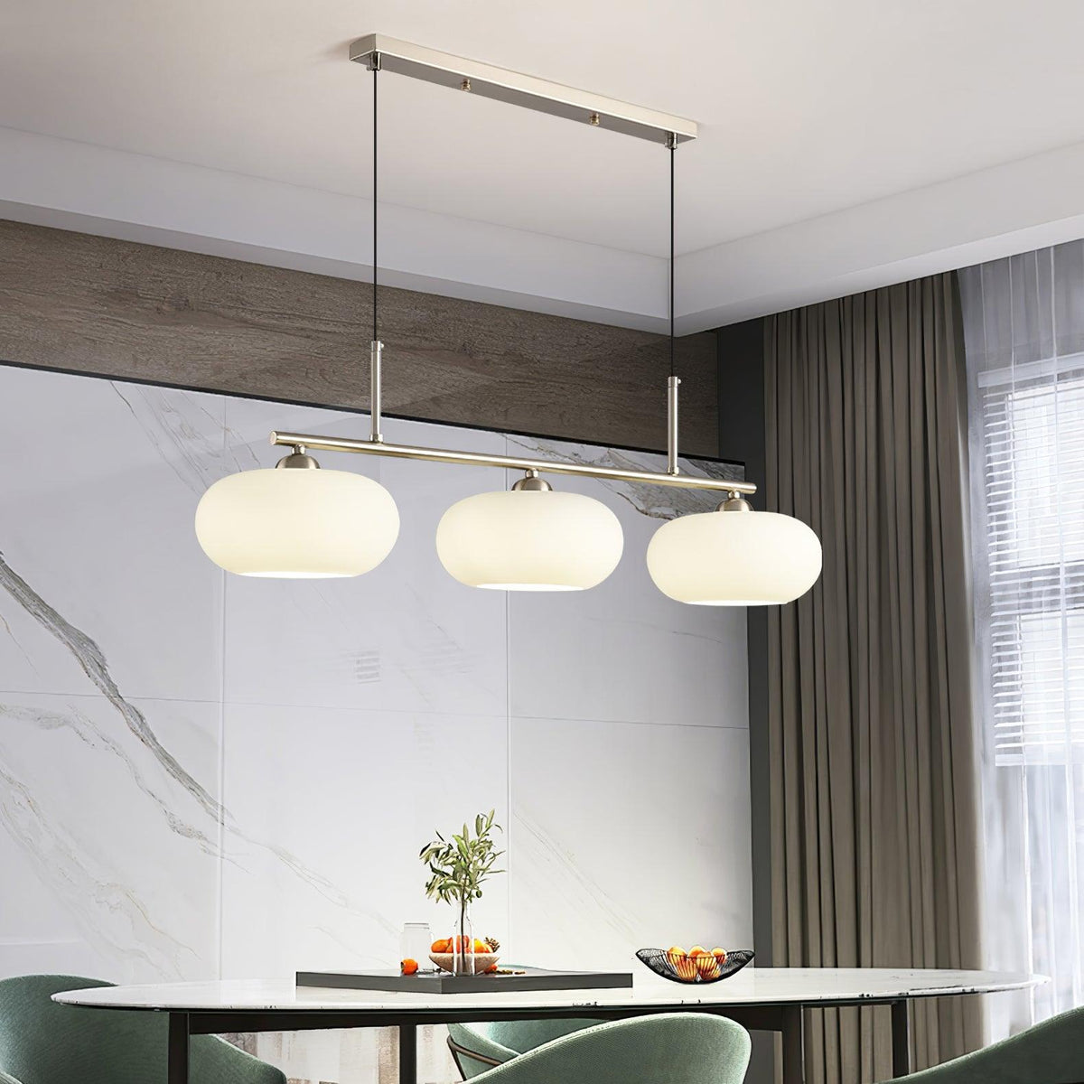 Design Pendant Lamp with 3 Globe Shades - Stylish Dining Room Lighting for Table and Kitchen Island - Adjustable 150 cm - Nickel or Gold - E26/E27 | Sansoti