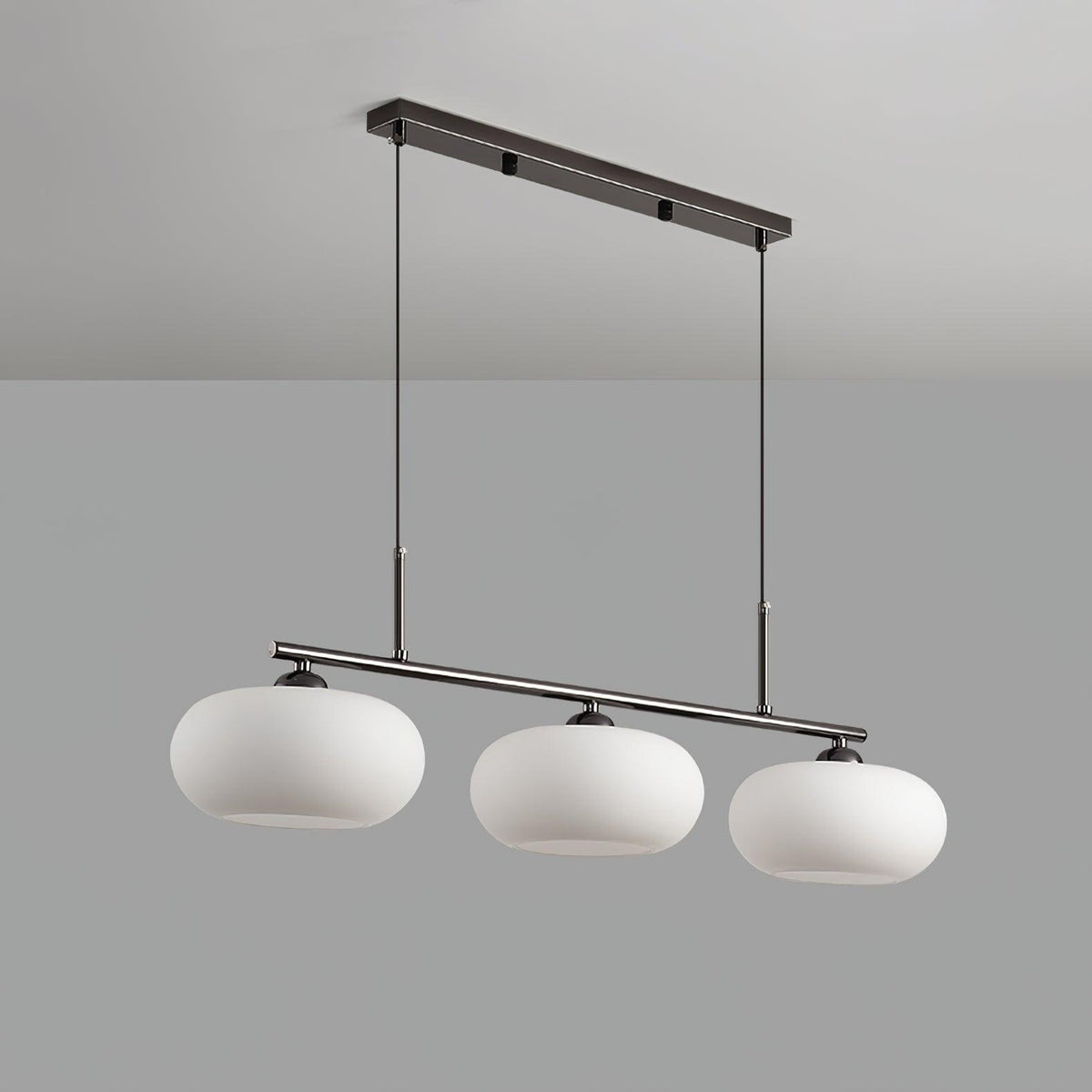 Design Pendant Lamp with 3 Globe Shades - Stylish Dining Room Lighting for Table and Kitchen Island - Adjustable 150 cm - Nickel or Gold - E26/E27 | Sansoti