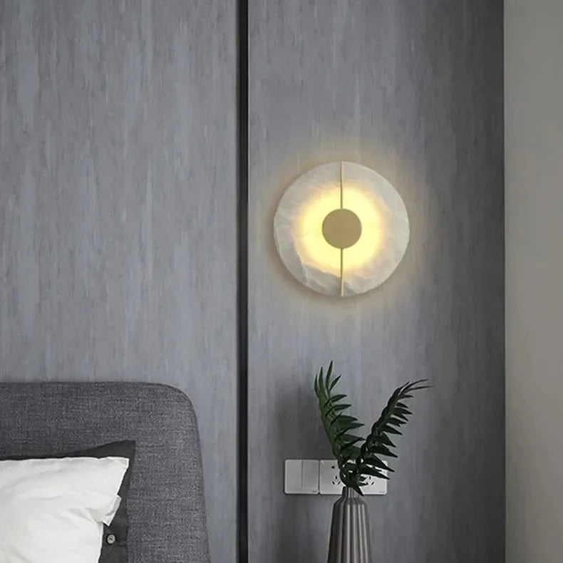 Round Natural Stone Wall Lamp LED Warm Diffused Light Hallway Bedroom Living Room Modern Design Copper Atmospheric | Sansoti