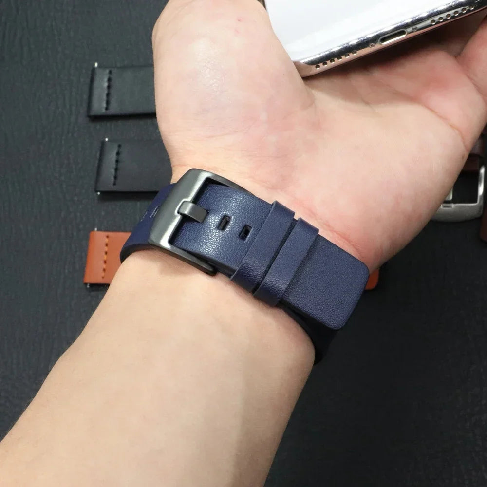 Leather Watch Band with Quick Release 20mm 22mm 26mm Smartwatch Wristband Unisex Brown Black Blue Adjustable | Sansoti