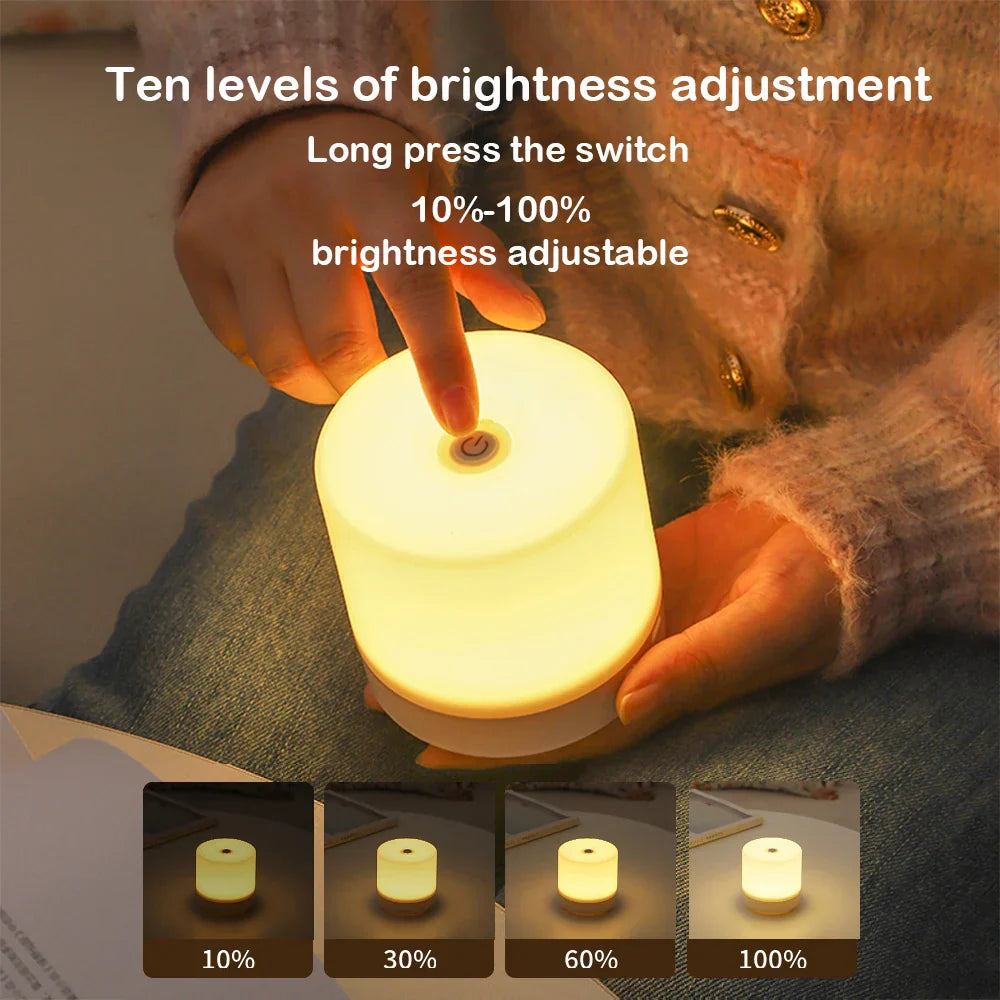 Lampe de nuit LED USB 8,5cm dimmable en ABS blanc, tactile, lampe de chevet pour chambre ou bureau, éclairage d'ambiance compact | Sansoti