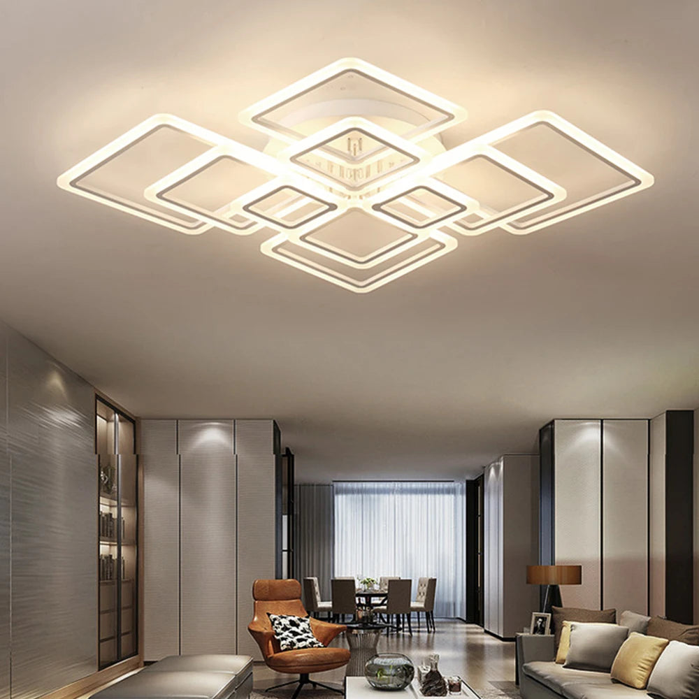 LED-Deckenlampe Dimmbar Quadratisch Acryl Weiß Fernbedienung Wohnzimmer Schlafzimmer Modern 35W-160W Deckenleuchte Arbeitszimmer | Sansoti