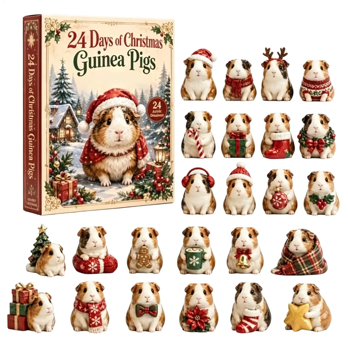 Kerst Countdown Kalender 24 Dagen Schattige 2D Acryl Cavia Ornamenten Feestelijke Adventskalender Decoratie voor Kerstboomhanger