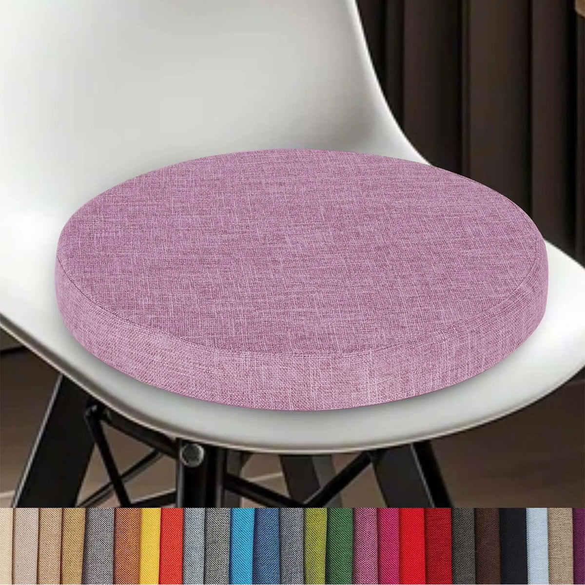 Coussin d’assise rond en coton-lin lavable avec fermeture éclair 30-60 cm pour chaise de salle à manger, tabouret de bar, cuisine, bureau et chaise de jardin | Sansoti