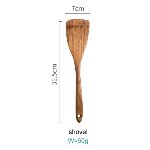 8-Piece Acacia Wood Cookware Set with Holder for the Kitchen | Sansoti