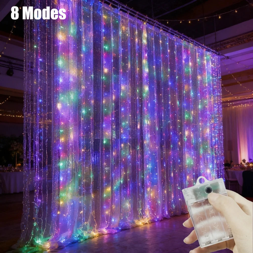 Guirlande lumineuse LED pour rideau, 8 modes, à piles, 3 m, 6 m, éclairage d’ambiance festif pour intérieur, maison et chambre | Sansoti