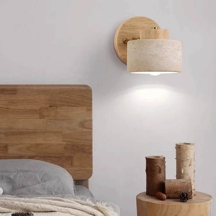 Wall Lamp Travertine Stone LED E27 3000K Japandi Compact Round | Sansoti