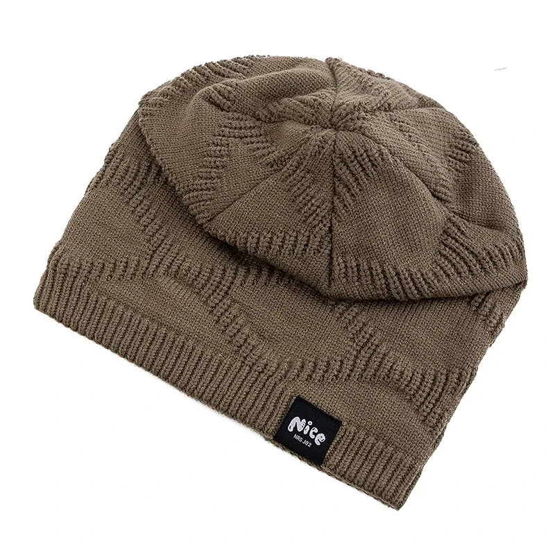 Knitted Winter Hat Unisex Fleece-Lined Slouchy Beanie Adults Knitting Pattern Outdoor Headwear | Sansoti