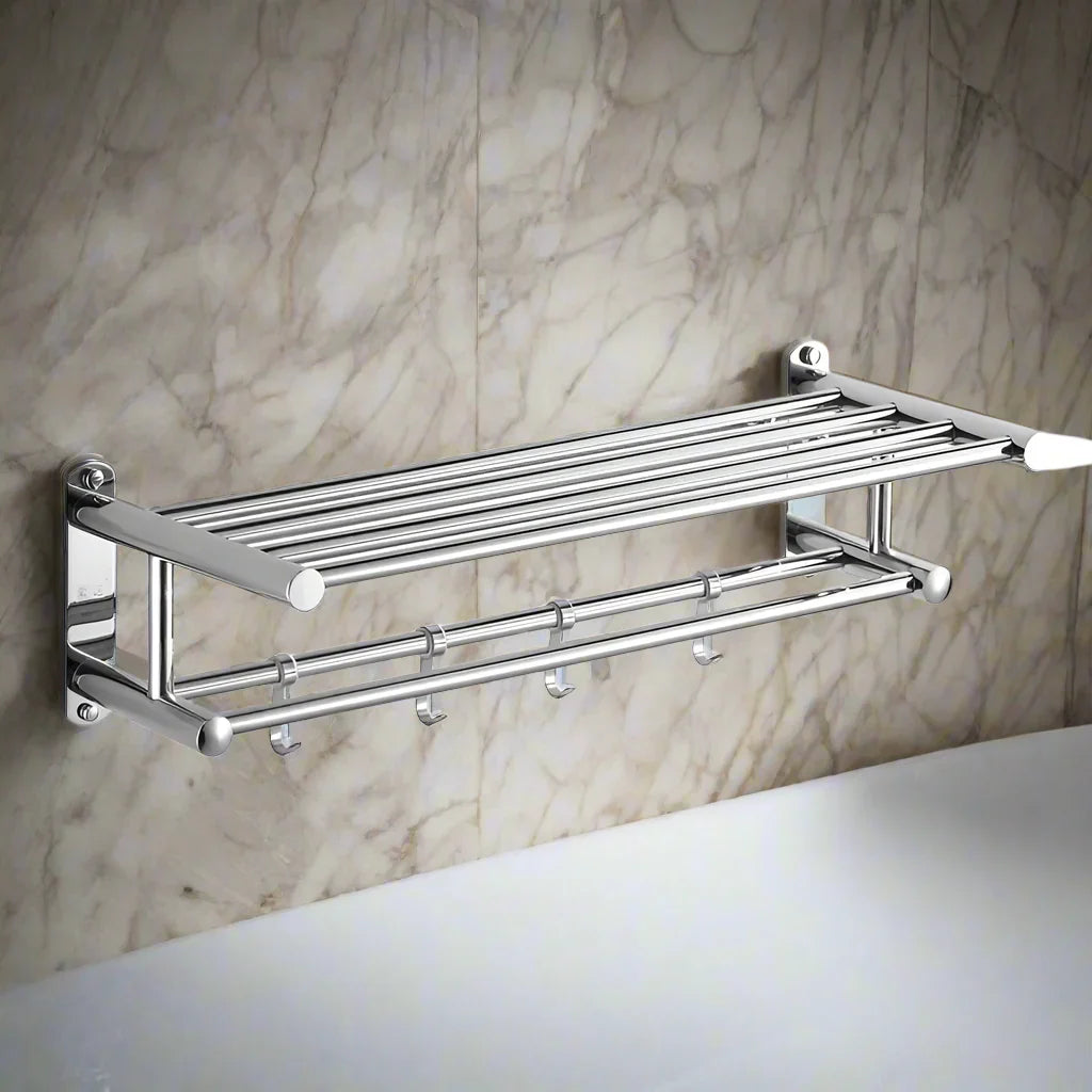 Wall-Mounted Towel Holder Stainless Steel 40-60cm Brushed Silver Bathroom Towel Rack Sleek Design Storage Space | Sansoti