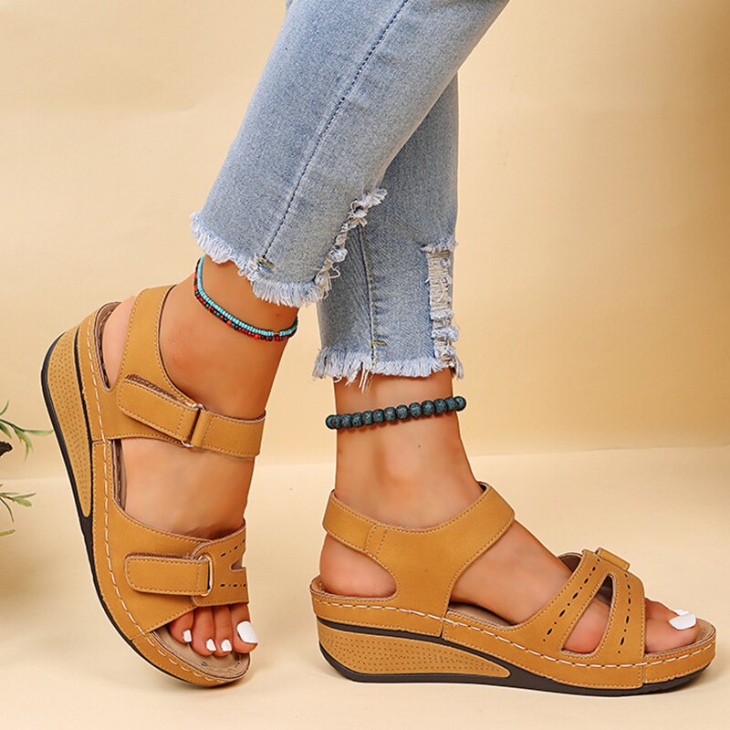Women's Orthopedic Sandals Velcro Soft Summer Footwear Non-Slip Breathable Adjustable Casual Shoes | Sansoti