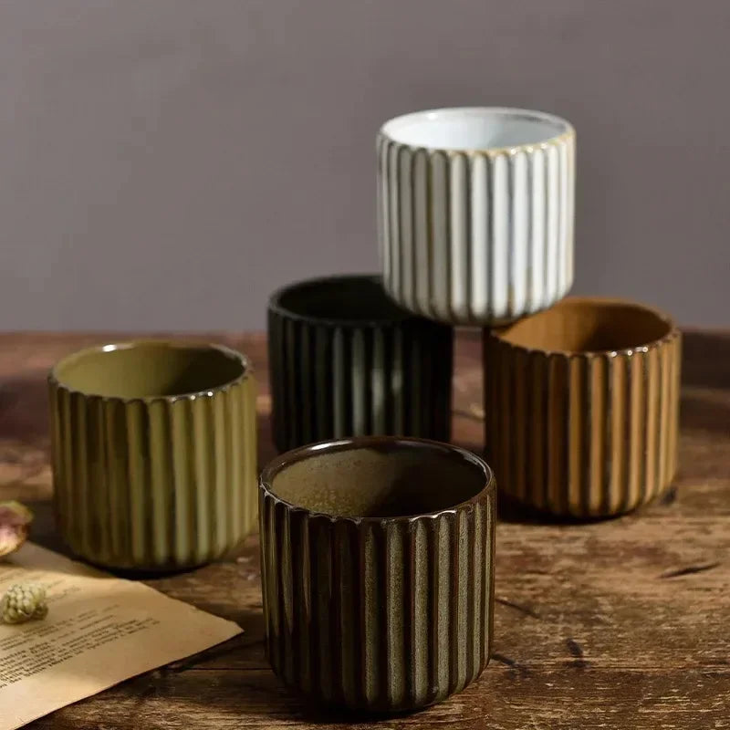 Tasse à thé Japandi Céramique Rayée Rétro Style japonais Tasse à café Tasse à saké Tasse en porcelaine Tasse à thé Tasse à vin Usage domestique Thé de l’après-midi | Sansoti