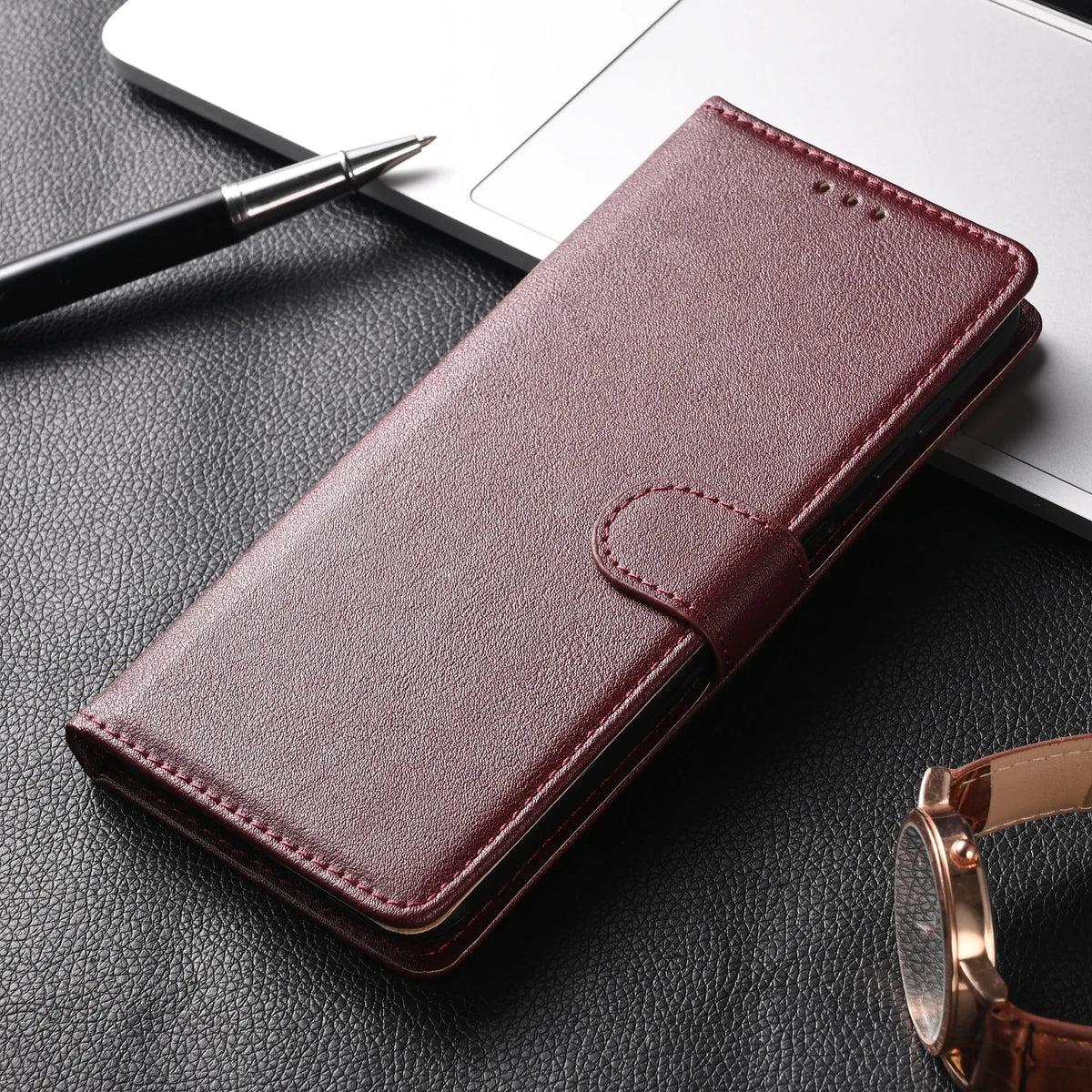Lederen Telefoonhoes met Pasjeshouder Multifunctioneel Flip Design Magnetische Sluiting Beschermend Stijlvol | Sansoti