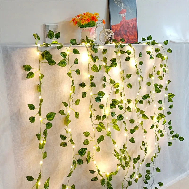 LED Lichtslinger Kunstbladeren 2-10m Groene Ranken Batterij Sfeerverlichting Decoratieve Slinger Binnen Buiten | Sansoti