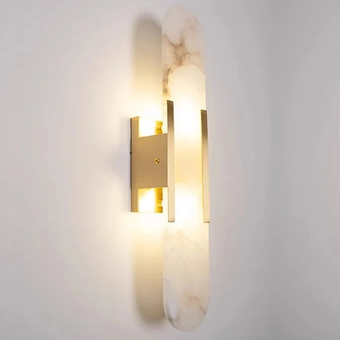 Kinkiet z kamieniem naturalnym i metalowym kloszem, czarno-złoty, 35 cm 50 cm, oświetlenie LED do sypialni, salonu i wnętrz | Sansoti