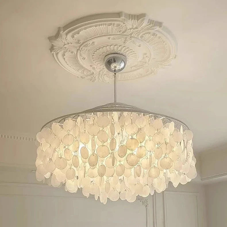 Round Shell Chandelier Gold Silver LED Living Room Dining Room Bedroom Hotel Lobby Stairwell Parlor | Sansoti