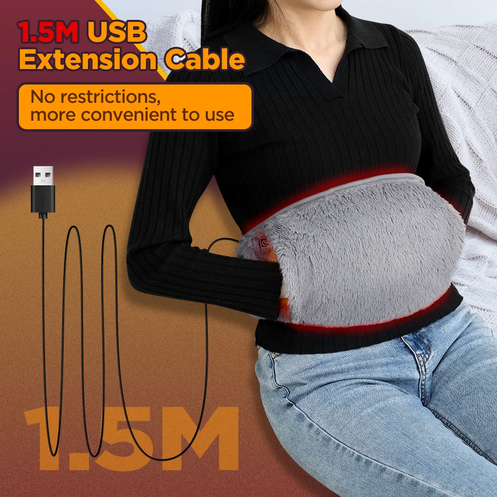 Beheizter Bauchgurt, per USB aufladbar, mit Handwärmertasche, verstellbar, weicher Samt, 3 Temperaturstufen | Sansoti