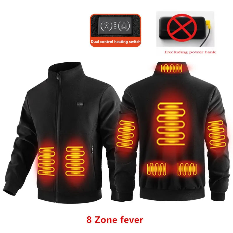 Verwarmde Winterjas met 8 Warmtezones Fleece Unisex Thermojas Elektrisch Verwarmd USB Outdoorjas Ski | Sansoti