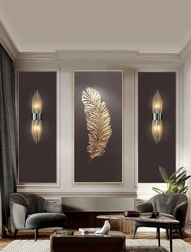 Kristall-Wandleuchte mit goldener Oberfläche für Schlafzimmer, Flur und Badezimmer - LED-Beleuchtung im luxuriösen Interieurdesign | Sansoti