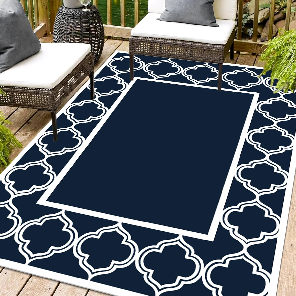 Reversible Outdoor Rug Polypropylene Waterproof Patio Mat Garden Rug Picnic Mat Double-Sided Woven 274x366cm | Sansoti