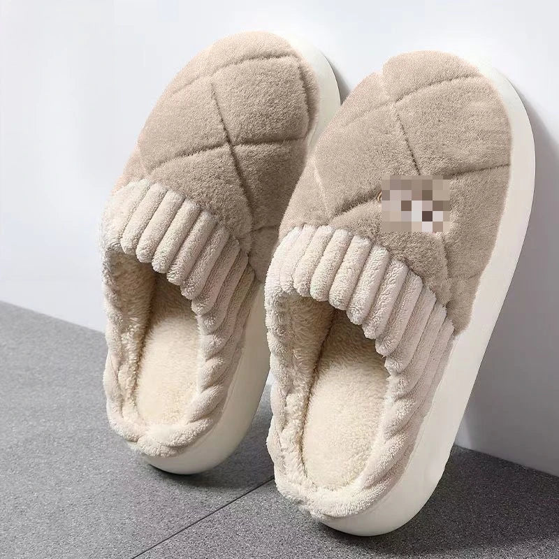 Chaussons d’intérieur en peluche à motif à carreaux, semelle épaisse, unisexes, confortables, doux, chauds et antidérapants | Sansoti