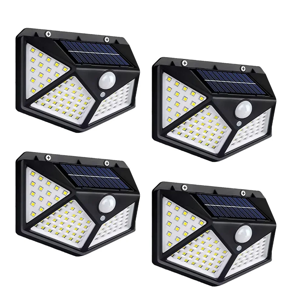 Solar-Powered Outdoor Wall Light 100 LED Motion Sensor Waterproof IP65 Black Security Lighting Garden | Sansoti