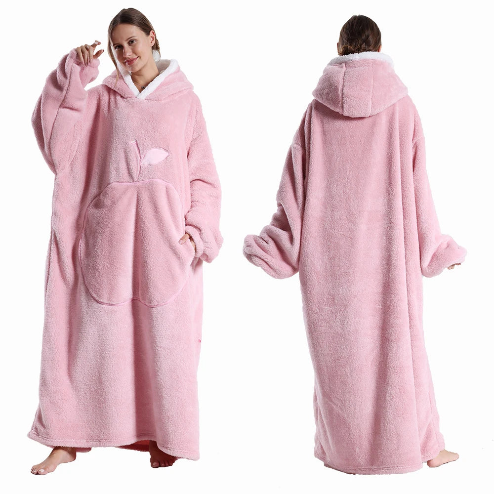 Oversized Hoodie Blanket Sherpa Fleece Hood Sleeves Relaxed Clothing Adults Winter Warmth Comfort Loungewear | Sansoti