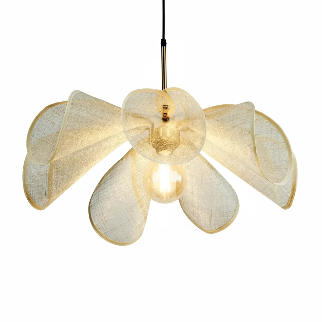 Hanglamp Linnen Kap Messing Frame E27 Fitting Warme Sfeerverlichting Woon- en Eetkamer Scandinavisch Design | Sansoti