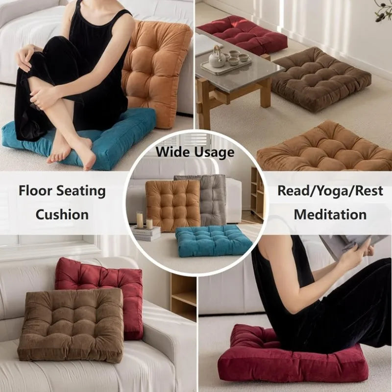 Quilted Square Seat Cushion Polyester Yoga Meditation Floor Balcony Relaxation Comfort 45cm 53cm Home | Sansoti