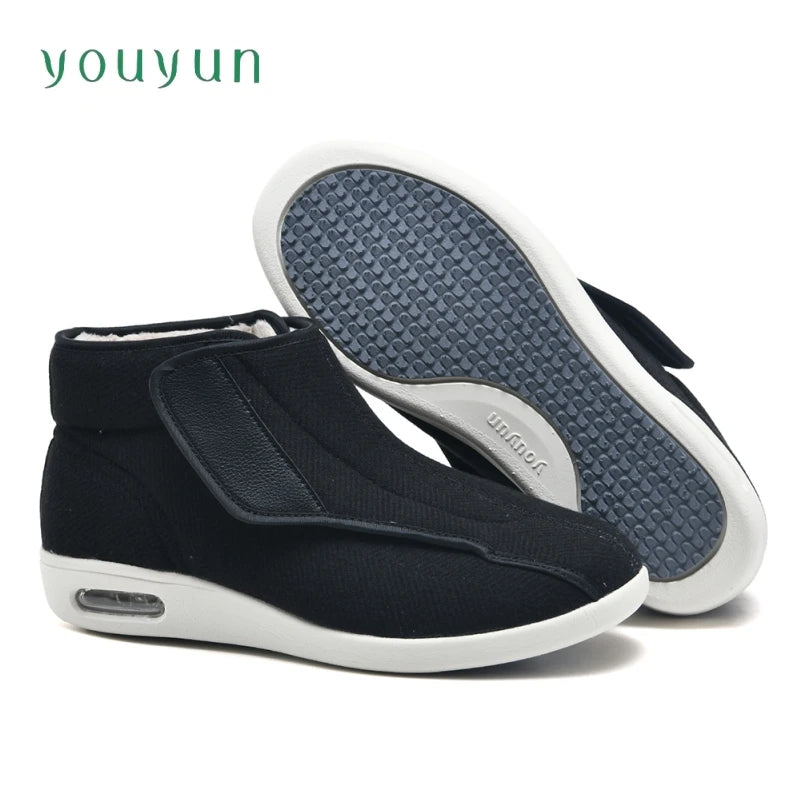 Verstelbare wandelschoenen hoog gevoerd breed voetbed klittenband unisex senioren outdoor zwart grijs | Sansoti