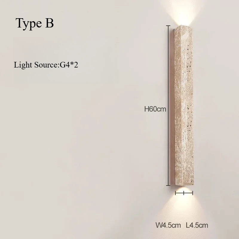 Japandi Wandleuchte Stein Travertin LED Khaki Wabi-sabi Stimmungslicht Wohnzimmer Schlafzimmer Esszimmer Lange Wandkerze 90-260V | Sansoti