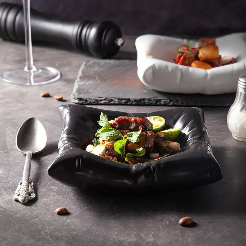 Ceramic Serving Platter Cloud Shape White Black Bone China Luxury Table Accessory Elegant Design | Sansoti