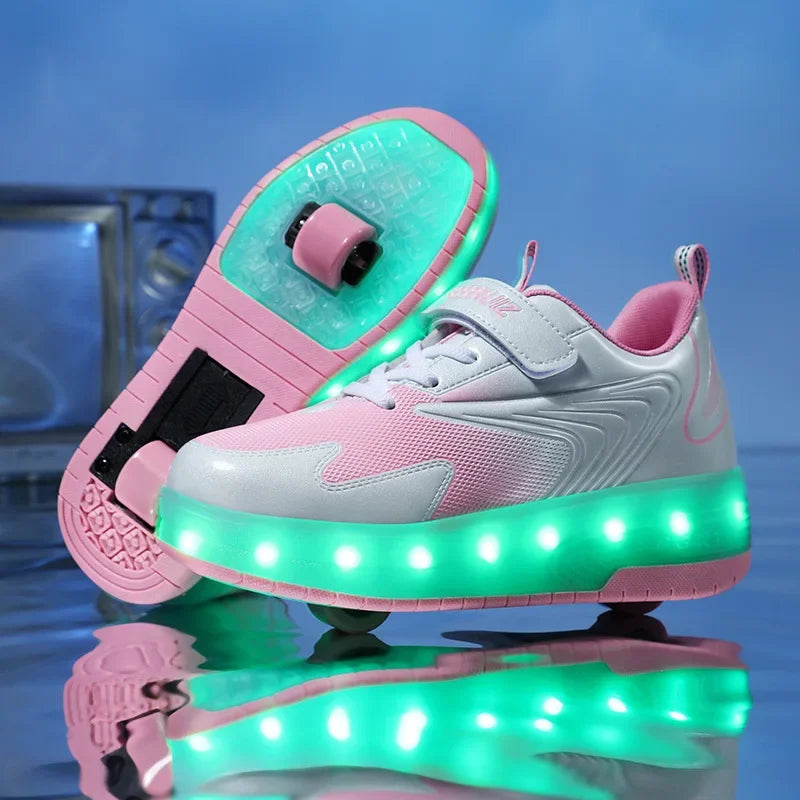 LED Rollschuhe Kinder Synthetisch Rosa mit Beleuchtung Rollschuhe Sneakers mit Rollen zum Spielen im Freien | Sansoti