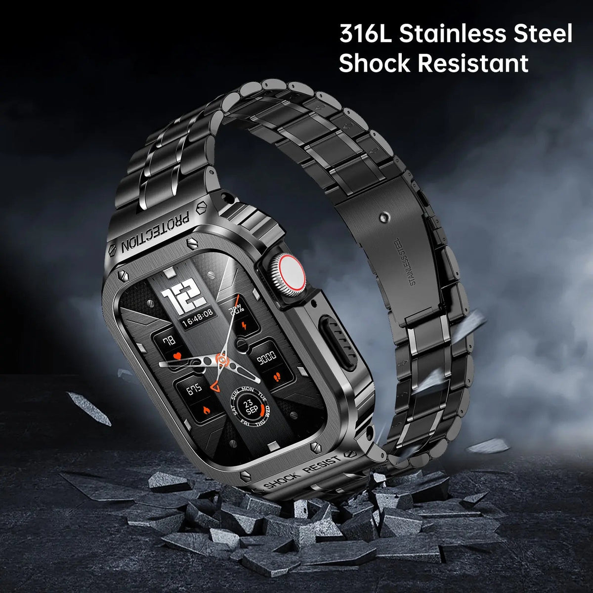 Roestvrijstalen Horlogeband met Beschermhoes 45mm 44mm Smartwatch Accessoire Zwart Zilver Goud Stijlvol | Sansoti