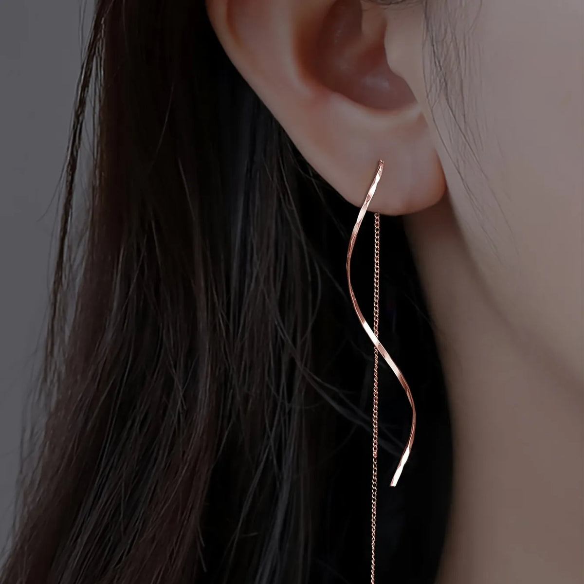 Wavy Earrings with Tassels Gold Silver Rose Statement | Sansoti