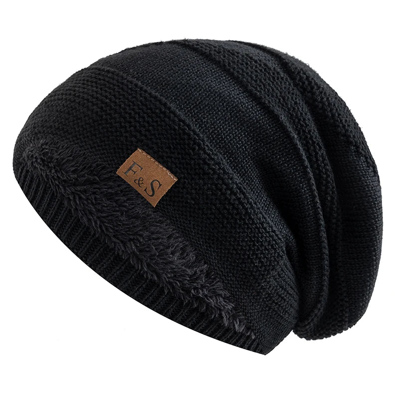 Gestrickte Slouchy-Beanie-Wintermütze mit Fleecefutter, Unisex, lässige Streetwear, für Erwachsene, Kopfumfang 56-60cm | Sansoti