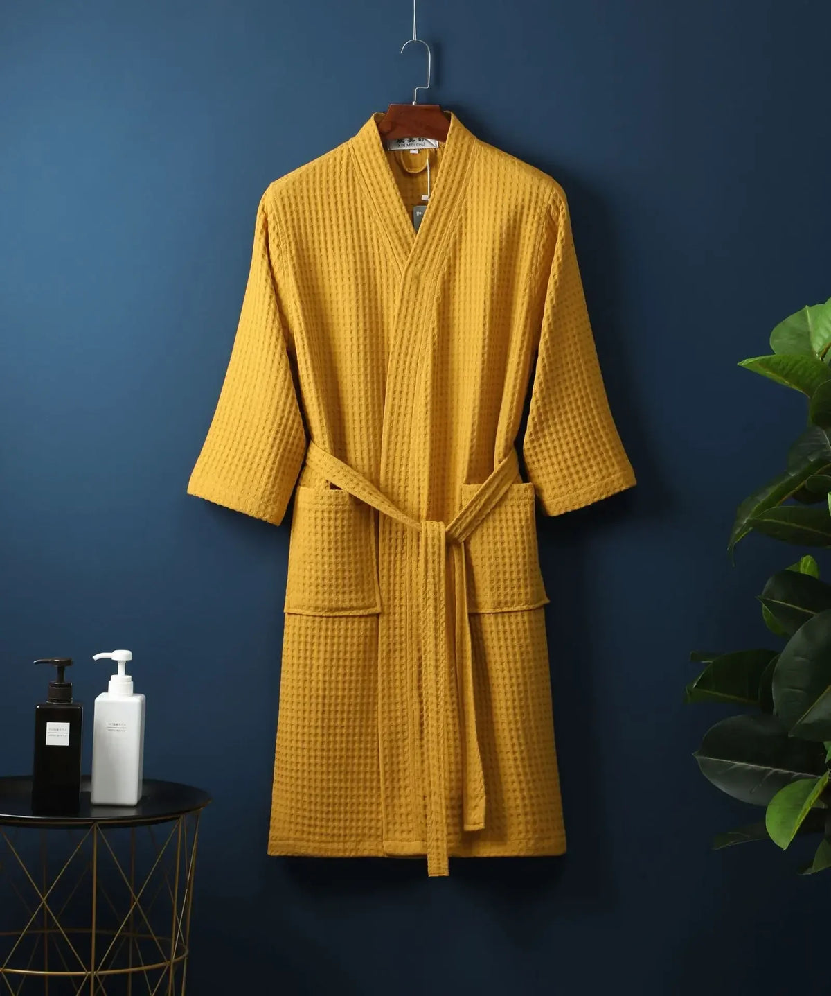 Waffle Cotton Bathrobe Spring Summer Lightweight Morning Robe Long Sleeves Spa Hotel Sauna Wellness Women Men | Sansoti