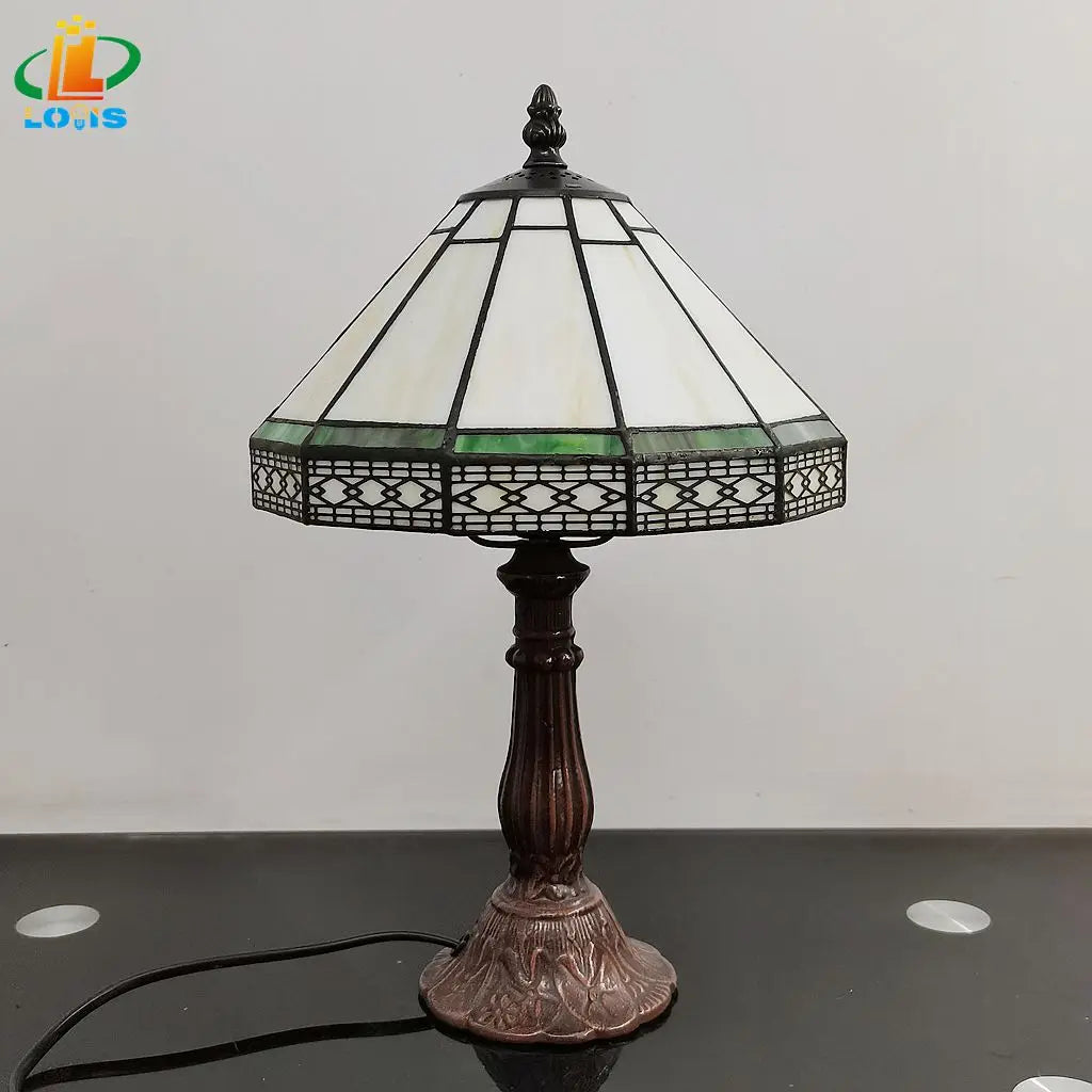 Lampe de table Tiffany verre teinté 22 cm vert géométrique salon bureau chambre vintage lampe de nuit lampe de chevet lampe d'ambiance E27 | Sansoti