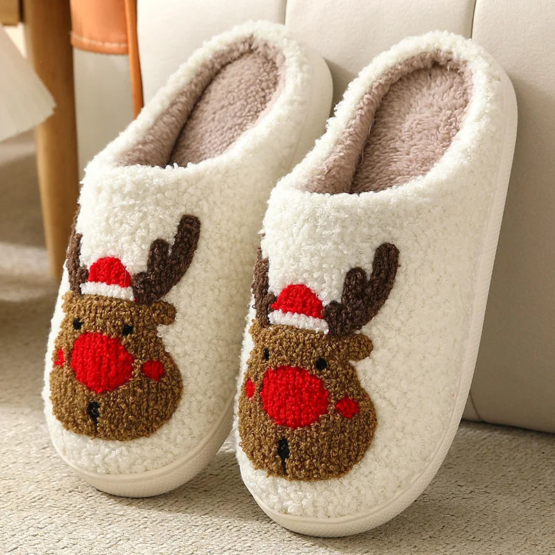 Festliche Hausschuhe mit Weihnachtsmotiv, Winterwärme, rutschfeste Pantoffeln, bequem für Damen und Herren | Sansoti