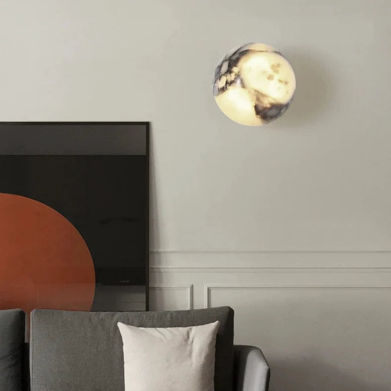 Wall Lamp Globe Marble Natural Stone E14 Warm White Light Bedroom Dining Room Hallway Wall Lighting Interior | Sansoti