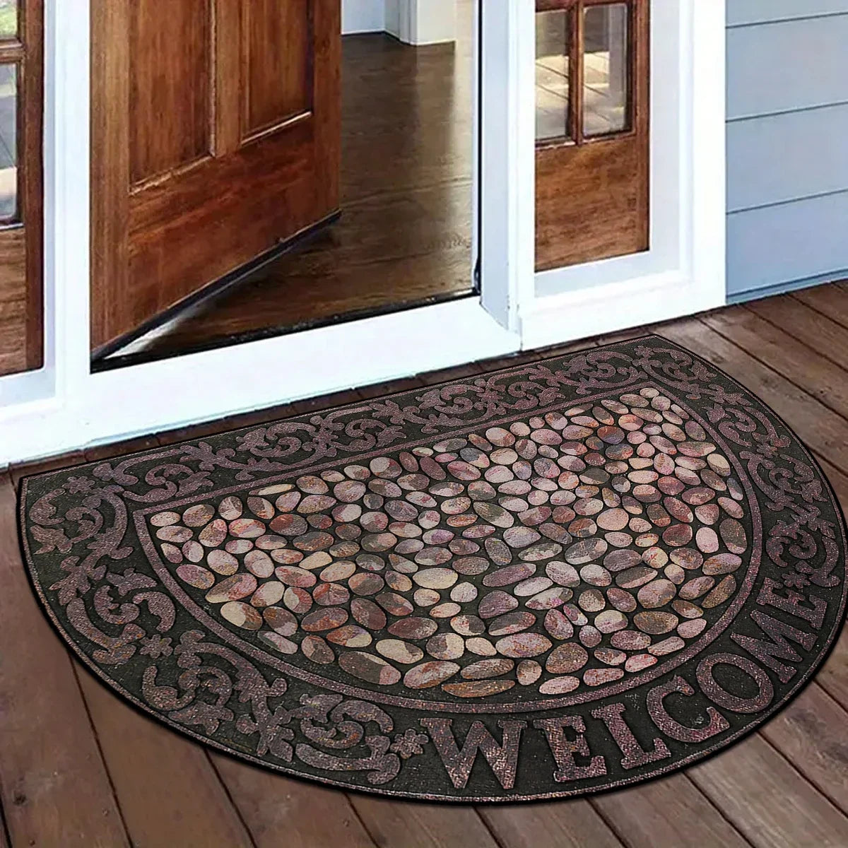 Semicircular Doormat Vintage Mosaic Pattern Non-Slip Outdoor Mat Balcony Entrance Porch Patio 60x90cm Weather-Resistant | Sansoti