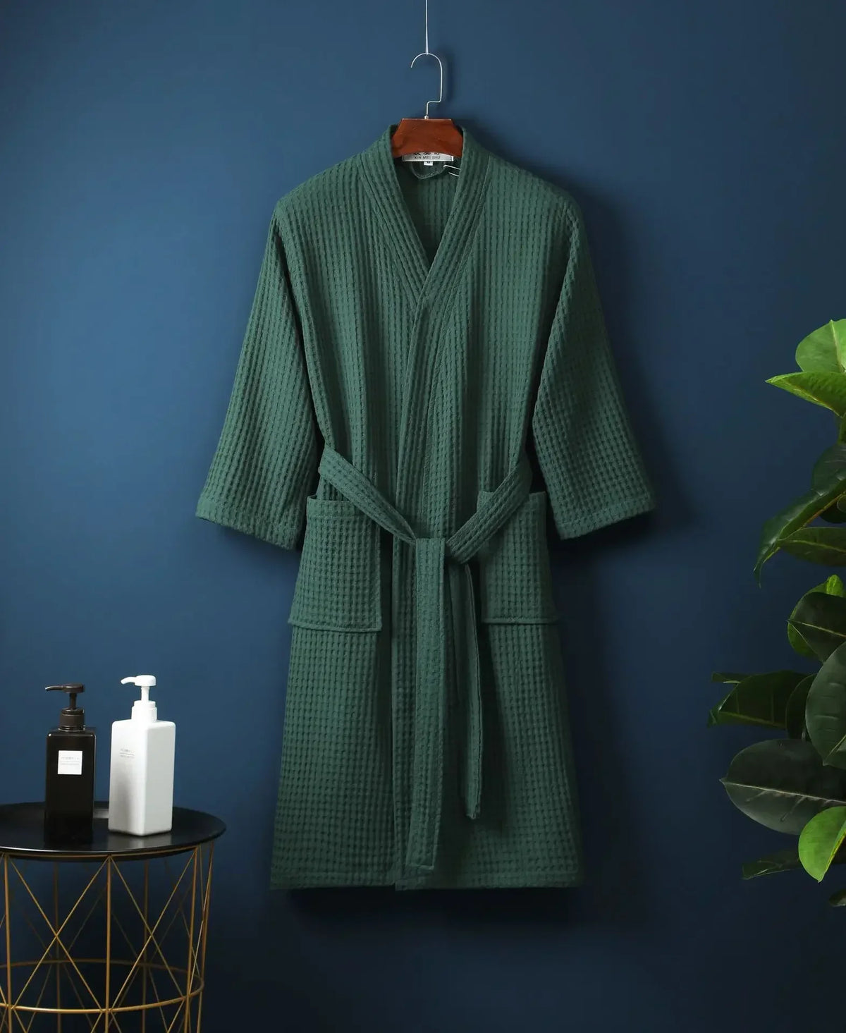 Waffle Cotton Bathrobe Spring Summer Lightweight Morning Robe Long Sleeves Spa Hotel Sauna Wellness Women Men | Sansoti
