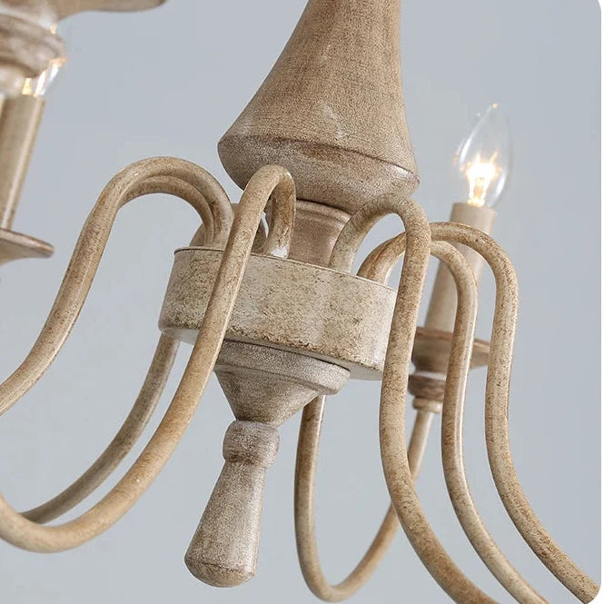 Hölzerner Kronleuchter in Spindelform mit 5-8 Kerzenleuchten für Esszimmer, Schlafzimmer und Flur, rustikales Holz, Landhausstil, Hängeleuchte | Sansoti
