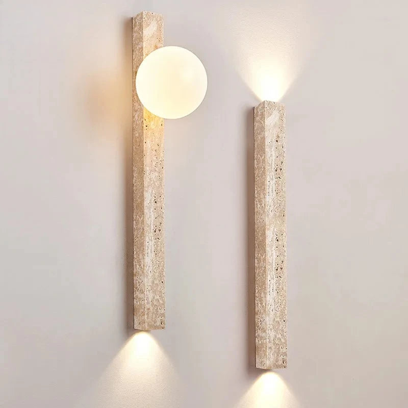 Japandi Wandleuchte Stein Travertin LED Khaki Wabi-sabi Stimmungslicht Wohnzimmer Schlafzimmer Esszimmer Lange Wandkerze 90-260V | Sansoti
