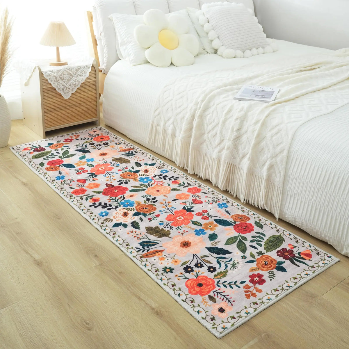 Non-Slip Runner with Floral Pattern, Washable Polyester, Rubber Backing, Hallway, Kitchen, Entryway, Living Room Decorative | Sansoti