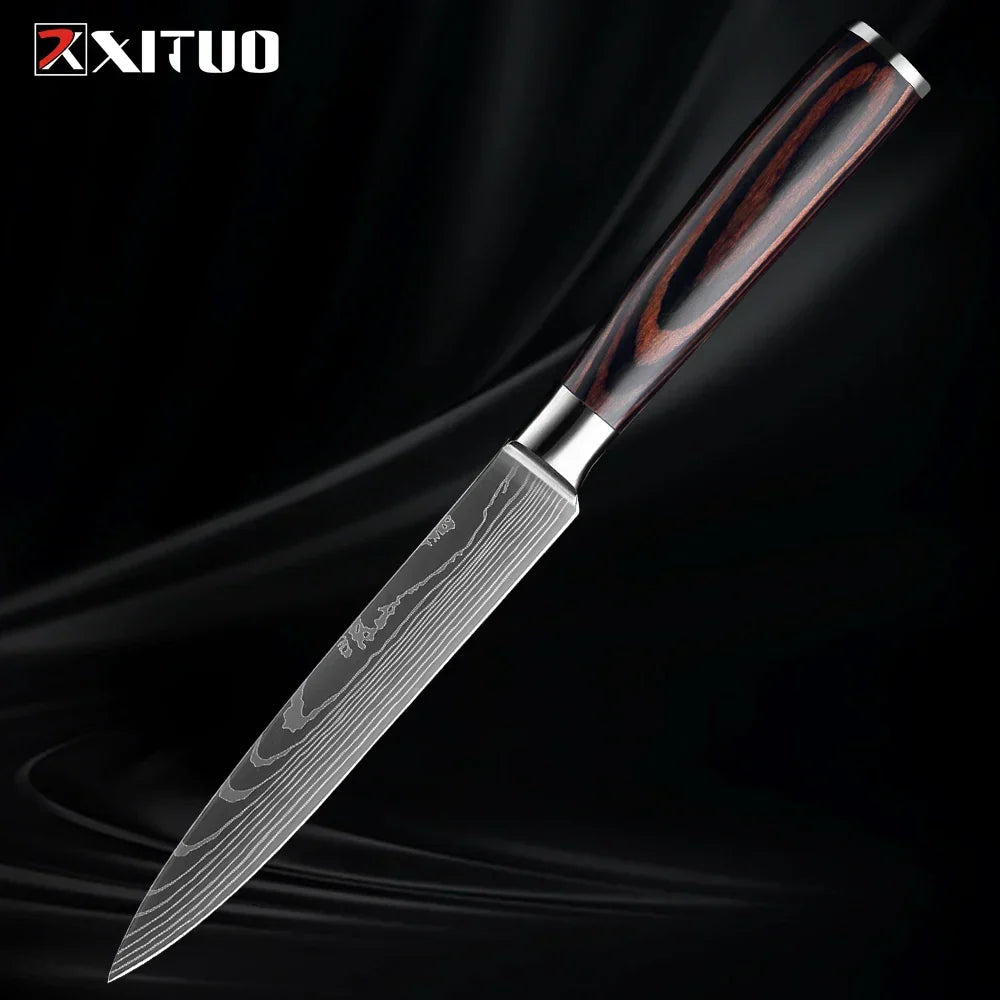 Professioneel Messenset RVS Koksmes Santoku Groentemes Houten Greep Keukengerei 1-9 Delig Keukenmes Set | Sansoti