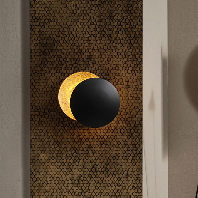 Aplique con diseño de eclipse, LED, metal y hierro, 20-25cm, lámpara ambiental, sombra, decorativo, salón, moderno | Sansoti