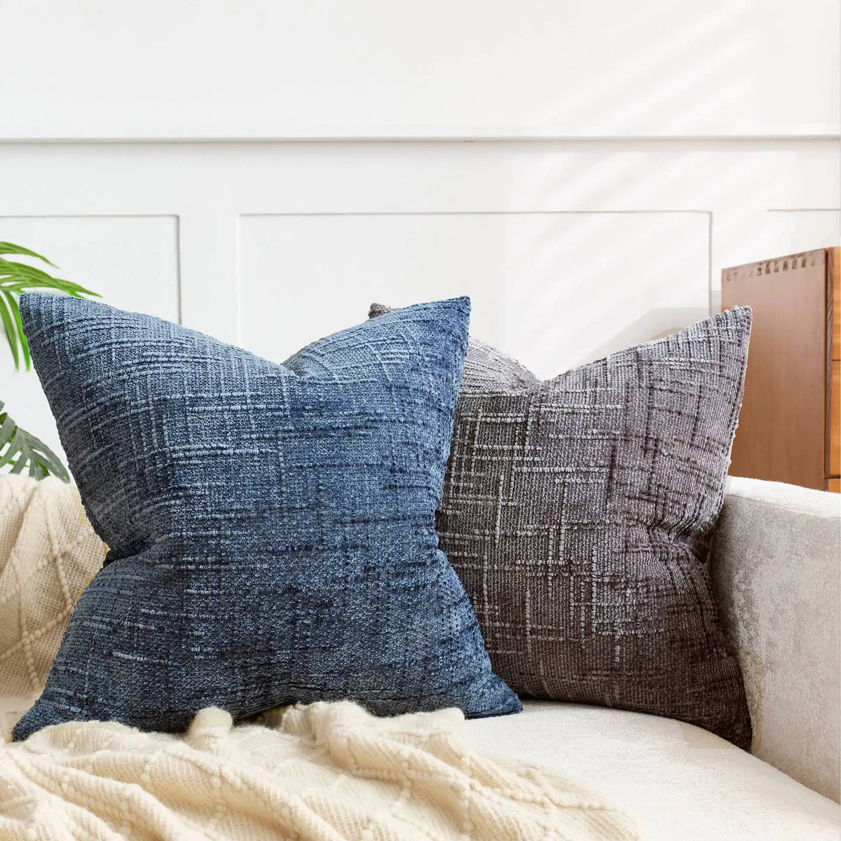 Housse de coussin en chenille, texture bambou, unie, 40, pour canapé et chambre | Sansoti